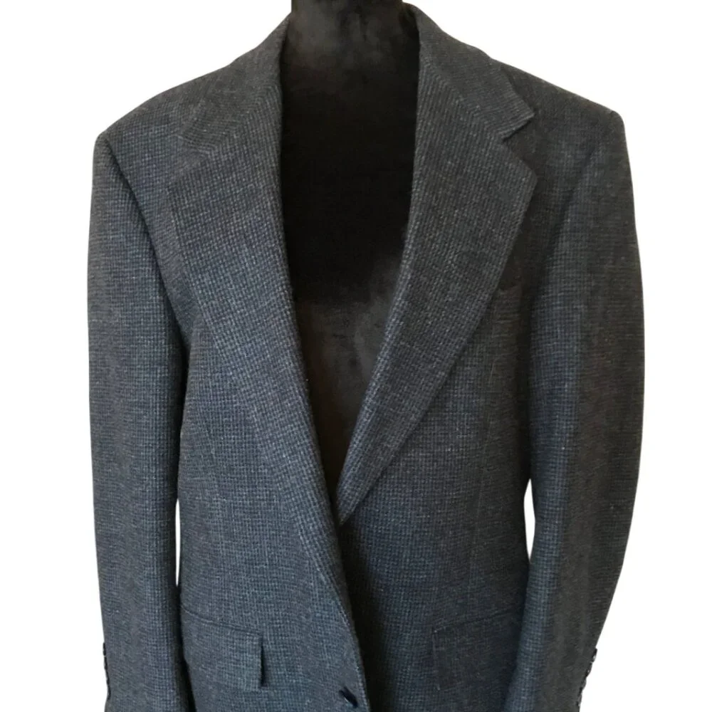 Evan-Picone Wool Tweed Blazer Vintage 80s Sport Coat, Black Gray Men’s Size 42